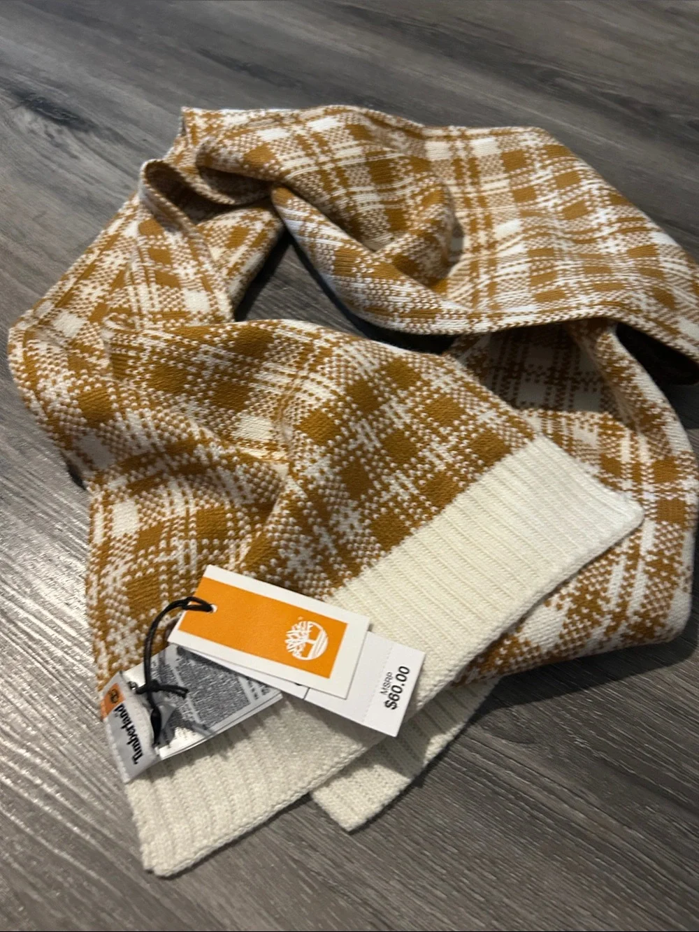 Timberland Mustard & Cream Plaid Knit Scarf